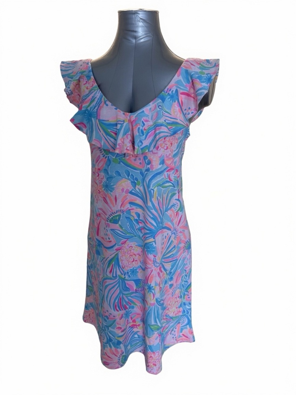 Lilly Pulitzer Pink & Blue Floral Ruffle Mini Dress